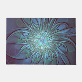 Moderne Abstracte Trendy Blauwe Bloem Fractal Art Deurmat