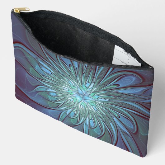 Moderne Abstracte Trendy Blauwe Bloem Fractal Art Etui (Open)