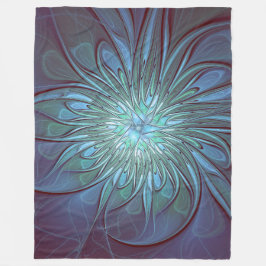 Moderne Abstracte Trendy Blauwe Bloem Fractal Art Fleece Deken