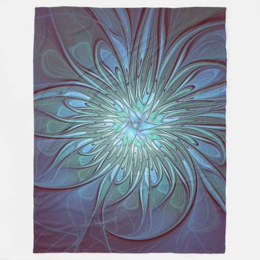Moderne Abstracte Trendy Blauwe Bloem Fractal Art Fleece Deken (Voorkant)