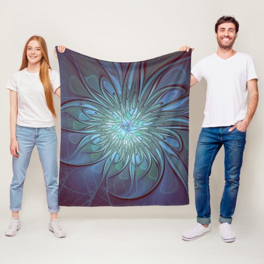 Moderne Abstracte Trendy Blauwe Bloem Fractal Art Fleece Deken (In situ)