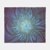 Moderne Abstracte Trendy Blauwe Bloem Fractal Art Fleece Deken (Voorkant (Horizontaal))
