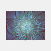 Moderne Abstracte Trendy Blauwe Bloem Fractal Art Fleece Deken (Voorkant (Horizontaal))