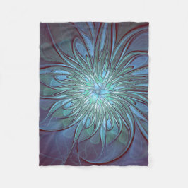 Moderne Abstracte Trendy Blauwe Bloem Fractal Art Fleece Deken