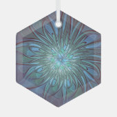 Moderne Abstracte Trendy Blauwe Bloem Fractal Art Glas Ornament (Voorkant)