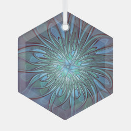 Moderne Abstracte Trendy Blauwe Bloem Fractal Art Glas Ornament