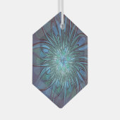 Moderne Abstracte Trendy Blauwe Bloem Fractal Art Glas Ornament (Voorkant Rechts)