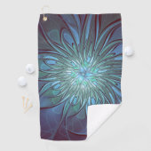 Moderne Abstracte Trendy Blauwe Bloem Fractal Art Golfhanddoek (Insitu)