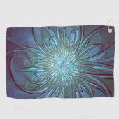 Moderne Abstracte Trendy Blauwe Bloem Fractal Art Golfhanddoek (Horizontaal)