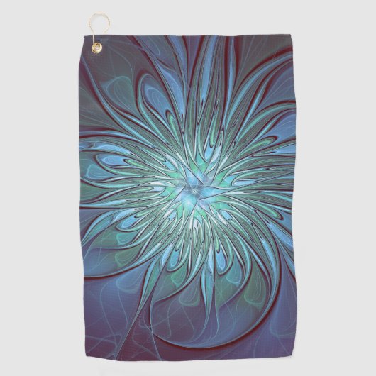 Moderne Abstracte Trendy Blauwe Bloem Fractal Art Golfhanddoek (Voorkant)