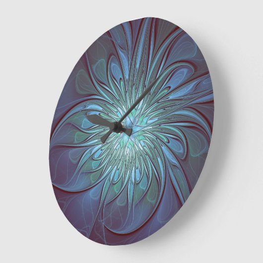 Moderne Abstracte Trendy Blauwe Bloem Fractal Art Grote Klok (Hoek)