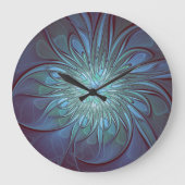 Moderne Abstracte Trendy Blauwe Bloem Fractal Art Grote Klok (Voorkant)