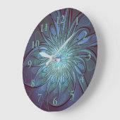 Moderne Abstracte Trendy Blauwe Bloem Fractal Art Grote Klok (Hoek)