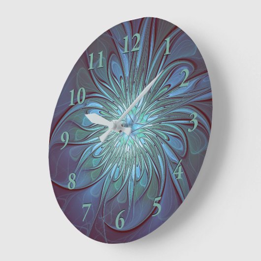 Moderne Abstracte Trendy Blauwe Bloem Fractal Art Grote Klok (Hoek)