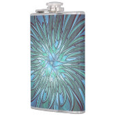 Moderne Abstracte Trendy Blauwe Bloem Fractal Art Heupfles (Links)