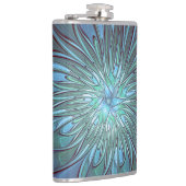 Moderne Abstracte Trendy Blauwe Bloem Fractal Art Heupfles (Rechts)