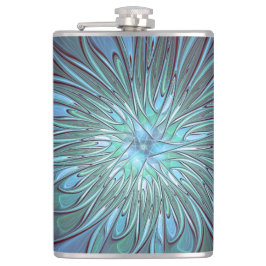 Moderne Abstracte Trendy Blauwe Bloem Fractal Art Heupfles