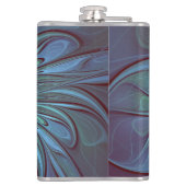 Moderne Abstracte Trendy Blauwe Bloem Fractal Art Heupfles (Achterkant)