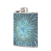 Moderne Abstracte Trendy Blauwe Bloem Fractal Art Heupfles (Links)