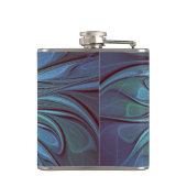 Moderne Abstracte Trendy Blauwe Bloem Fractal Art Heupfles (Achterkant)