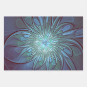 Moderne Abstracte Trendy Blauwe Bloem Fractal Art Inpakpapier Vel (Voorkant 2)