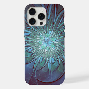 Moderne Abstracte Trendy Blauwe Bloem Fractal Art iPhone 15 Pro Max Case