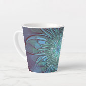 Moderne Abstracte Trendy Blauwe Bloem Fractal Art Latte Mok (Linkerhoek)