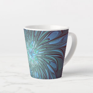 Moderne Abstracte Trendy Blauwe Bloem Fractal Art Latte Mok