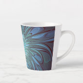 Moderne Abstracte Trendy Blauwe Bloem Fractal Art Latte Mok (Rechts)