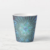 Moderne Abstracte Trendy Blauwe Bloem Fractal Art Latte Mok (Voorkant)