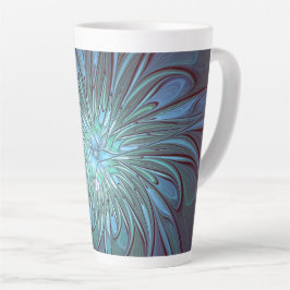 Moderne Abstracte Trendy Blauwe Bloem Fractal Art Latte Mok