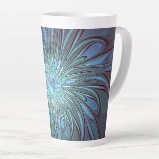 Moderne Abstracte Trendy Blauwe Bloem Fractal Art Latte Mok (Rechterhoek)
