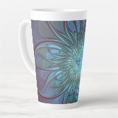 Moderne Abstracte Trendy Blauwe Bloem Fractal Art Latte Mok (Linkerhoek)