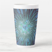 Moderne Abstracte Trendy Blauwe Bloem Fractal Art Latte Mok (Voorkant)