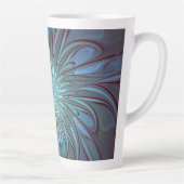 Moderne Abstracte Trendy Blauwe Bloem Fractal Art Latte Mok (Rechts)