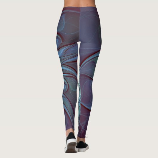 Moderne Abstracte Trendy Blauwe Bloem Fractal Art Leggings (Achterkant)