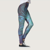 Moderne Abstracte Trendy Blauwe Bloem Fractal Art Leggings (Rechts)