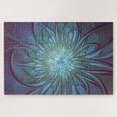 Moderne Abstracte Trendy Blauwe Bloem Fractal Art Legpuzzel (Horizontaal)