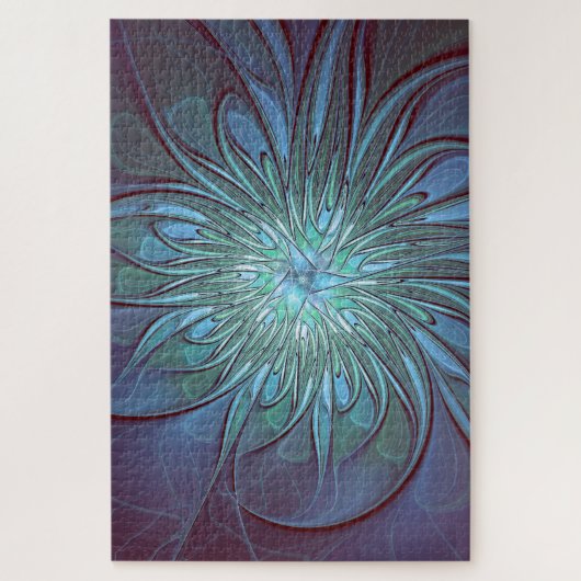 Moderne Abstracte Trendy Blauwe Bloem Fractal Art Legpuzzel (Verticaal)