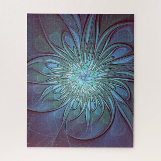 Moderne Abstracte Trendy Blauwe Bloem Fractal Art Legpuzzel (Verticaal)