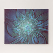 Moderne Abstracte Trendy Blauwe Bloem Fractal Art Legpuzzel (Horizontaal)