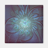 Moderne Abstracte Trendy Blauwe Bloem Fractal Art Magneet (Voorkant)