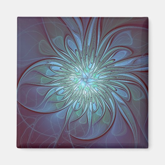 Moderne Abstracte Trendy Blauwe Bloem Fractal Art Magneet (Voorkant)