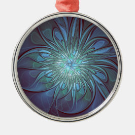 Moderne Abstracte Trendy Blauwe Bloem Fractal Art Metalen Ornament