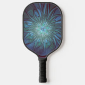 Moderne Abstracte Trendy Blauwe Bloem Fractal Art Pickleball Paddle (Voorkant)