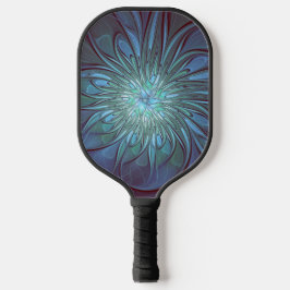 Moderne Abstracte Trendy Blauwe Bloem Fractal Art Pickleball Paddle