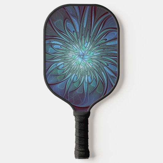 Moderne Abstracte Trendy Blauwe Bloem Fractal Art Pickleball Paddle (Voorkant)
