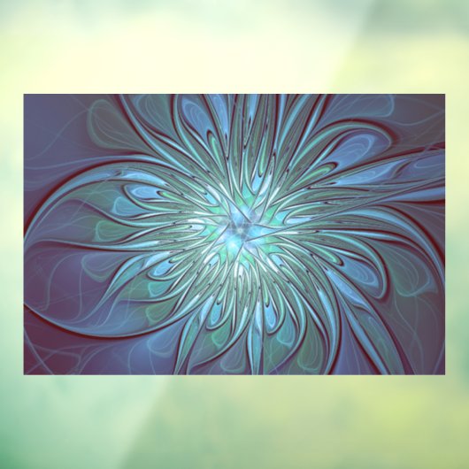 Moderne Abstracte Trendy Blauwe Bloem Fractal Art Raamsticker (Vel 3)