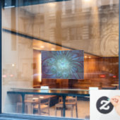 Moderne Abstracte Trendy Blauwe Bloem Fractal Art Raamsticker (Cafe Raam)