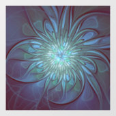 Moderne Abstracte Trendy Blauwe Bloem Fractal Art Raamsticker (Vel)
